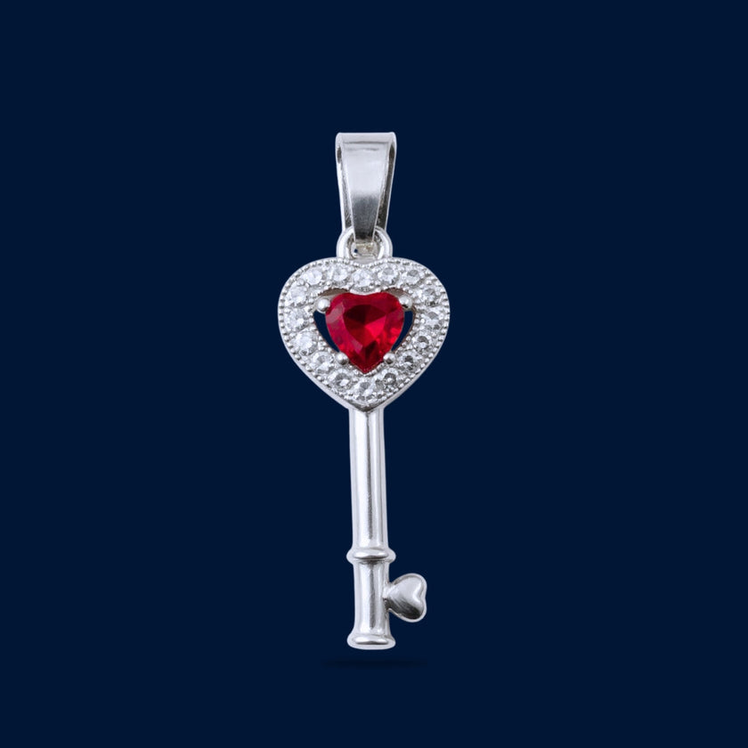#D192 - Dije Llave Corazón Con Zirconia Plata - B09/1.9