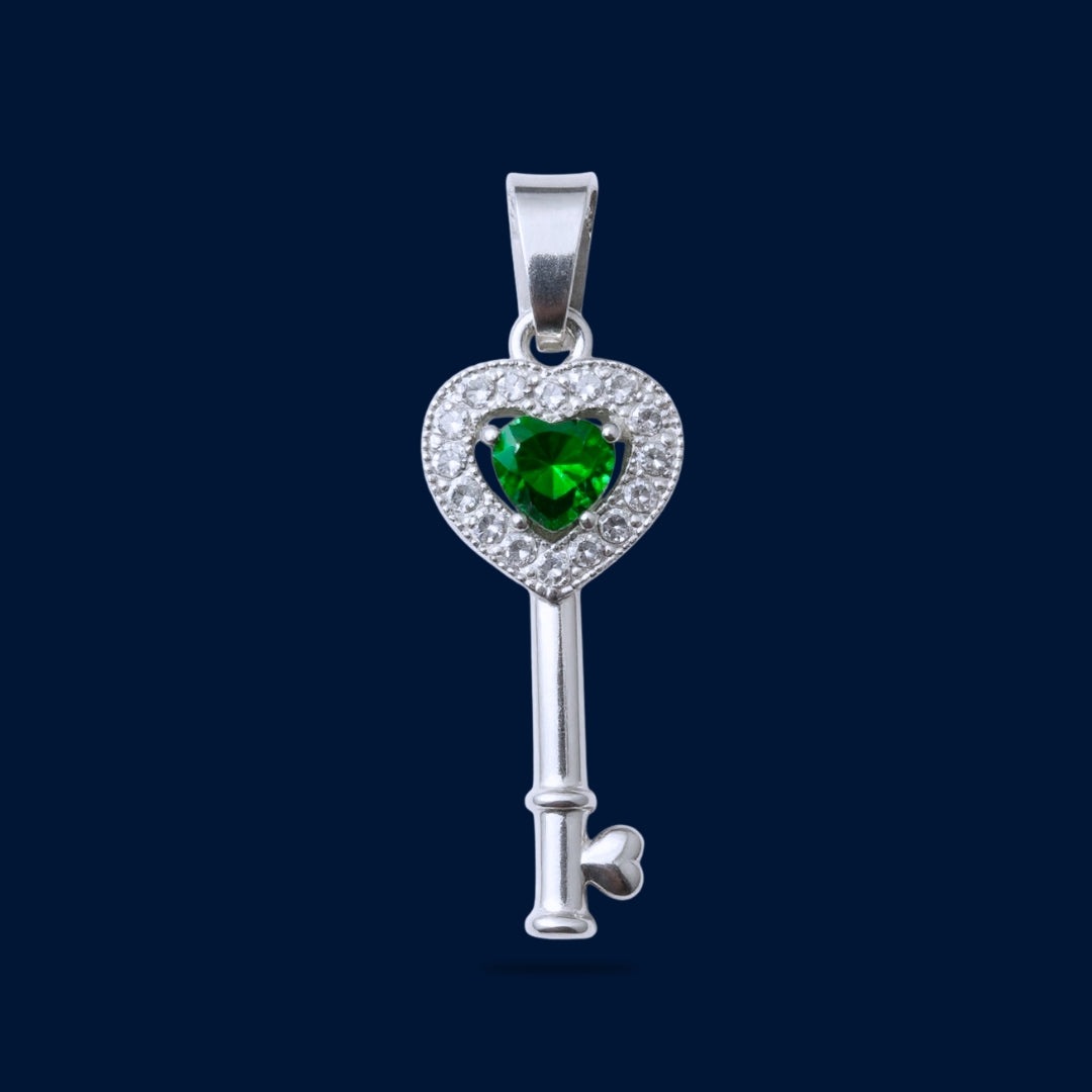 #D192 - Dije Llave Corazón Con Zirconia Plata - B09/1.9