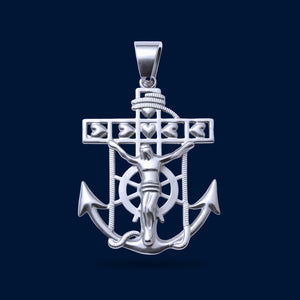 #D383 - Dije Cristo Con Ancla Corazones Plata - A08/2.7