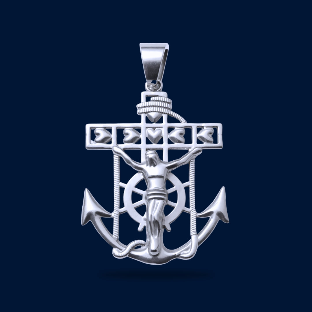 #D383 - Dije Cristo Con Ancla Corazones Plata - A08/2.7