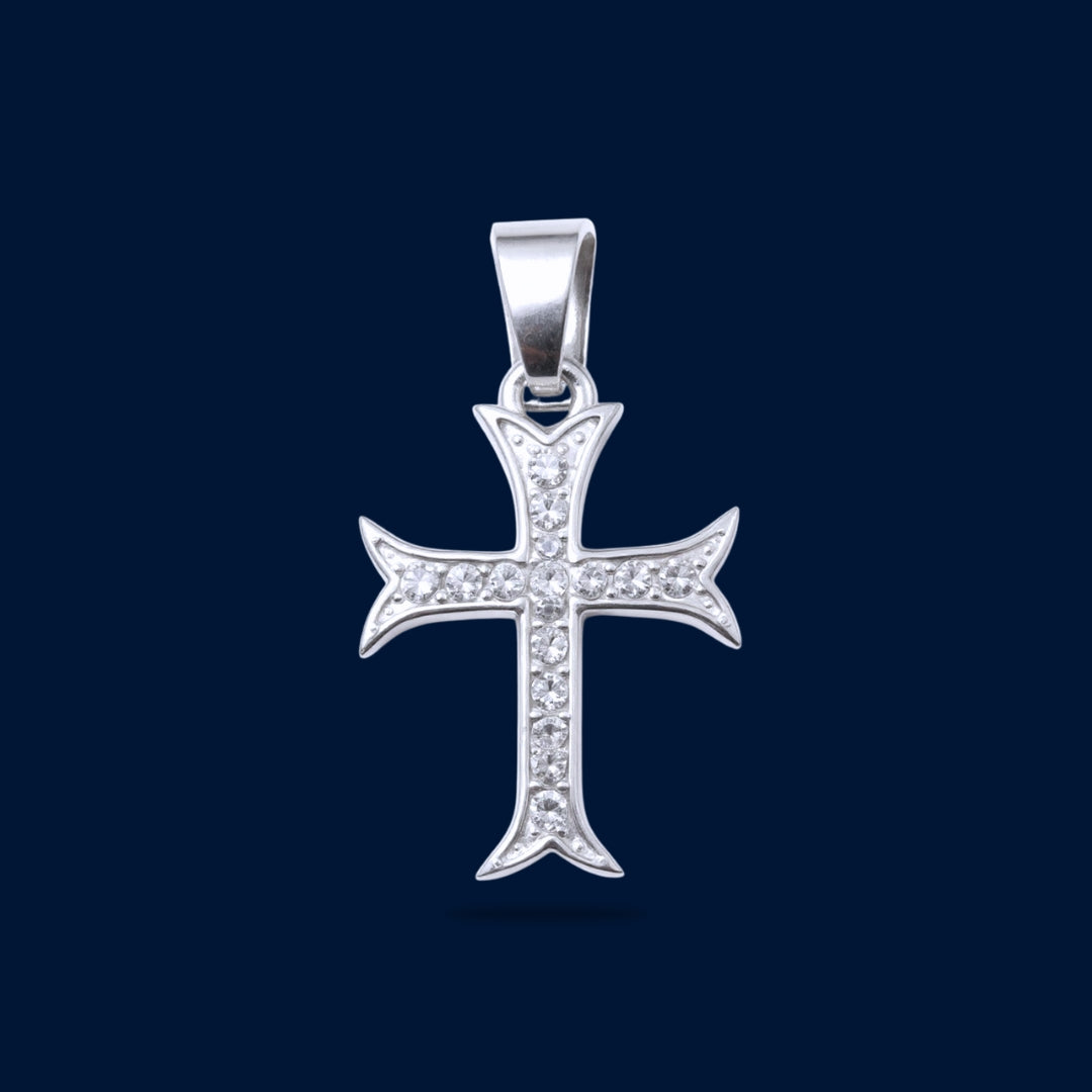 #D381 - Dije Cruz Con Zirconia Plata - B09/1.7