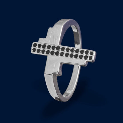 #AC114 - Anillo Caballero De Plata De Cruz Con Piedras - B11/3.8