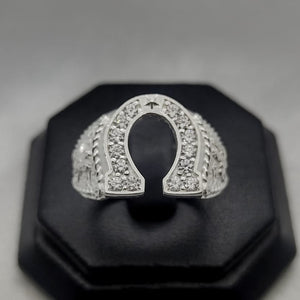 #AC129 - Anillo Caballero Herradura De Caballo Piedra Zirconia Plata - A09/7.7
