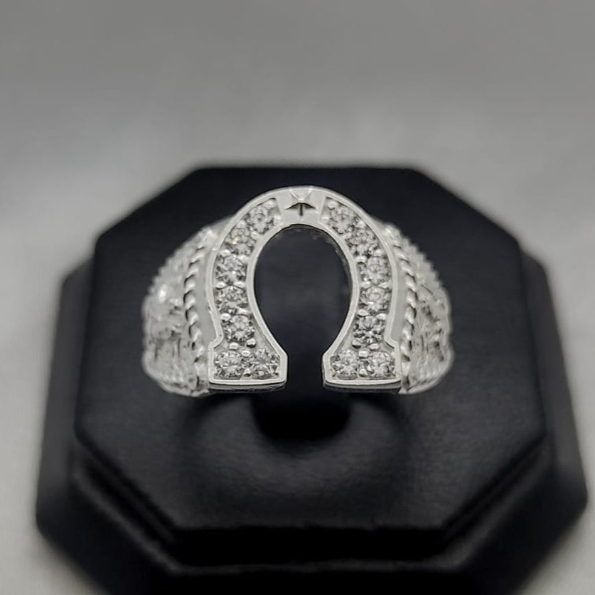 #AC129 - Anillo Caballero Herradura De Caballo Piedra Zirconia Plata - A09/7.7
