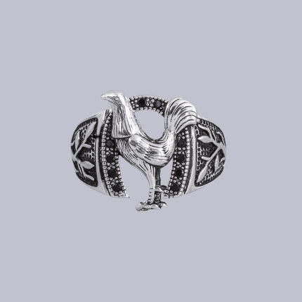 #AC153 - Anillo De Caballero De Herradura Y Gallo De Plata - B12/5.6