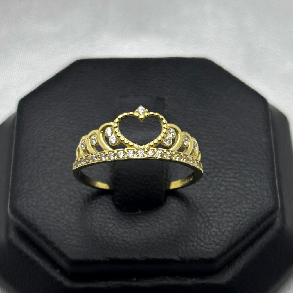 #AD10139 - Anillo Corona Corazón Piedra Zirconia Oro 10K - H01/1.5