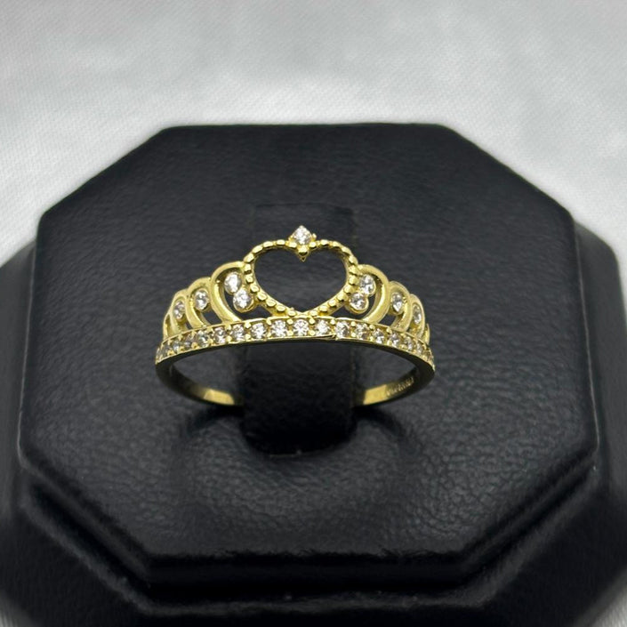#AD10139 - Anillo Corona Corazón Piedra Zirconia Oro 10K - H01/1.5