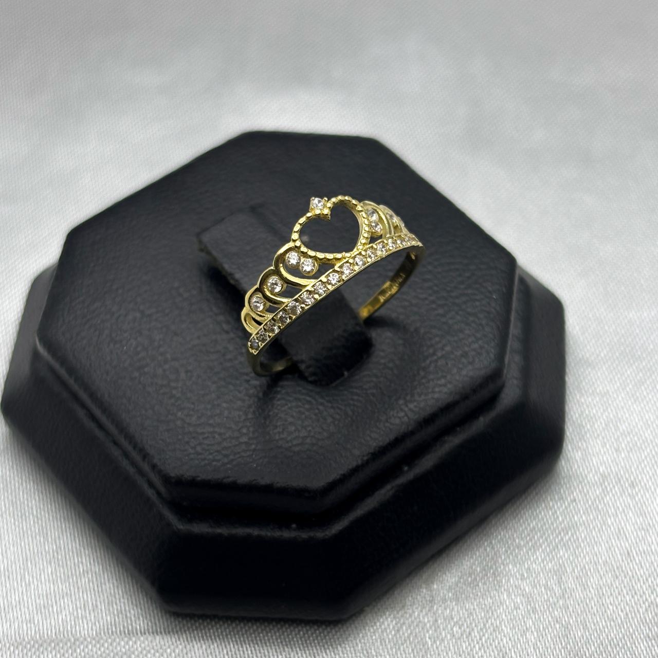 #AD10139 - Anillo Corona Corazón Piedra Zirconia Oro 10K - H01/1.5