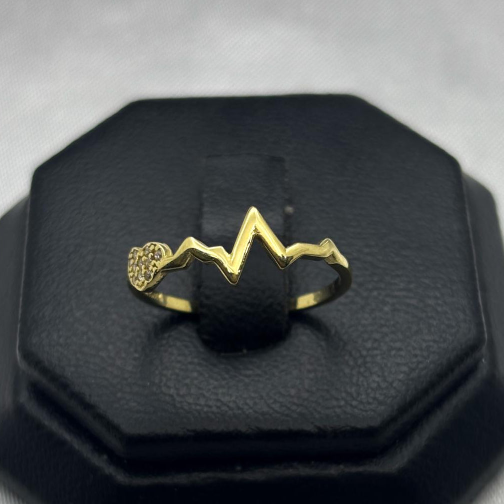 #AD10140 - Anillo Signos Vitales/Latido De Corazón Piedra Zirconia Oro 10K - H01/1.3