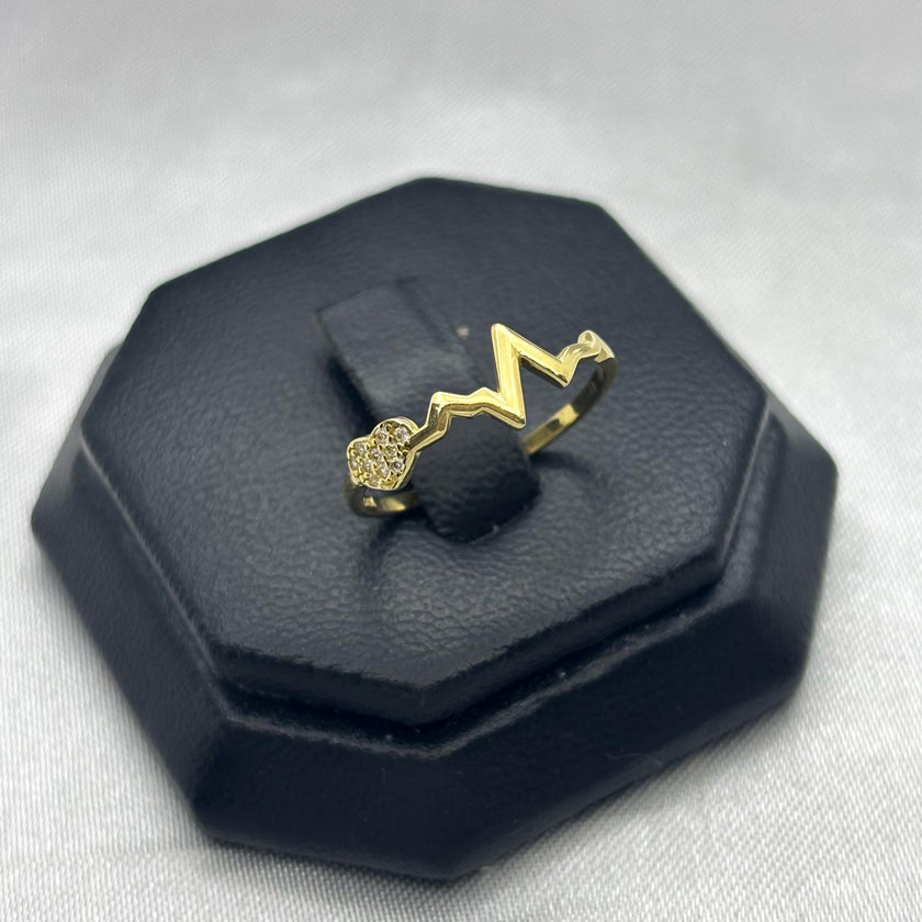 #AD10140 - Anillo Signos Vitales/Latido De Corazón Piedra Zirconia Oro 10K - H01/1.3