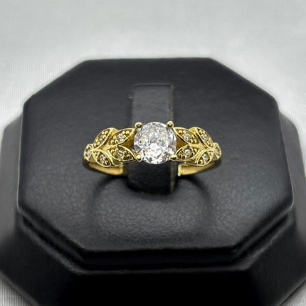 #AD10144 - Anillo Hojas Piedra Central Zirconia Oro 10K - I05/2.5