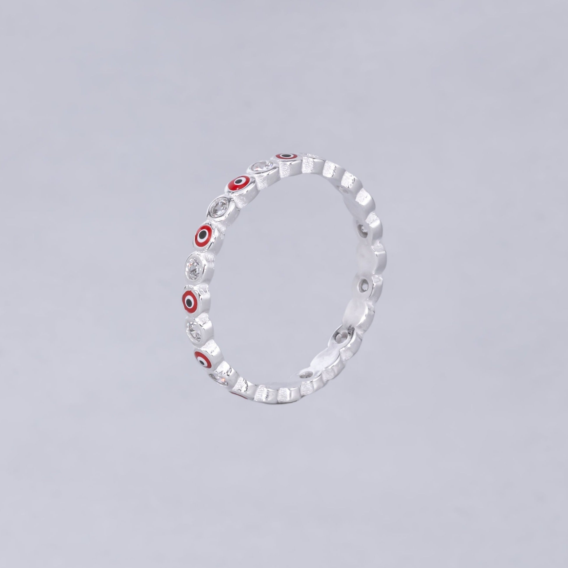 #AD118 - Anillo Churumbela De Ojo Turco Con Zirconia Plata - B08/1.8