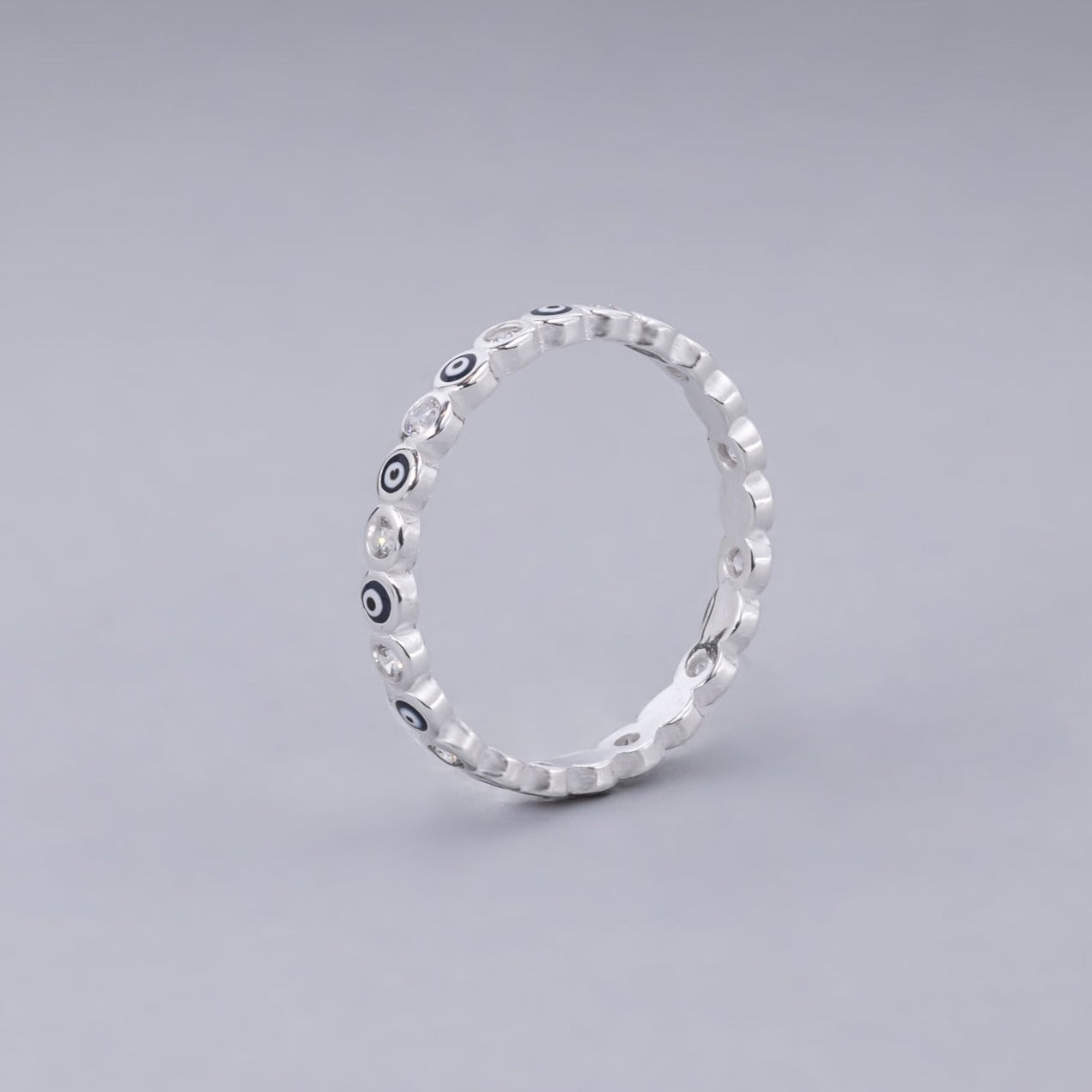 #AD118 - Anillo Churumbela De Ojo Turco Con Zirconia Plata - B08/1.8