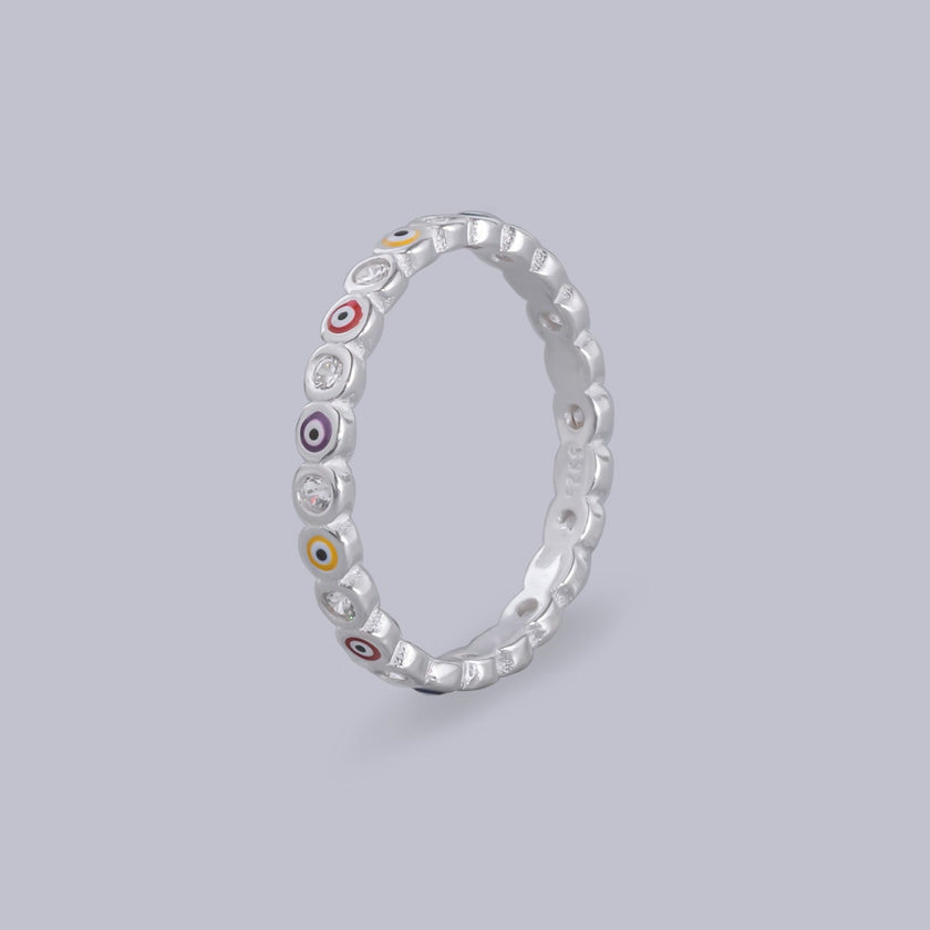#AD118 - Anillo Churumbela De Ojo Turco Con Zirconia Plata - B08/1.8