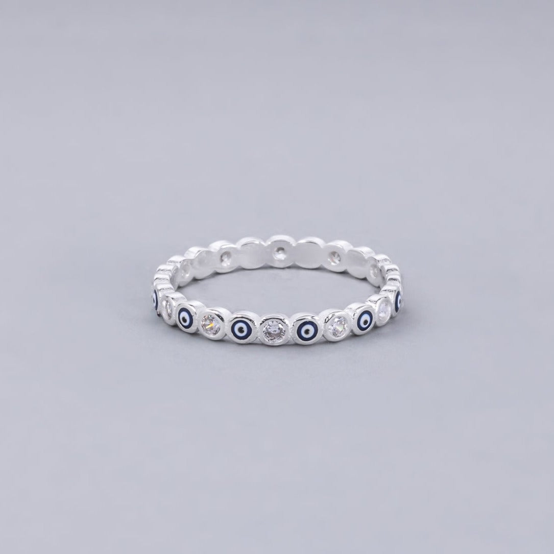 #AD118 - Anillo Churumbela De Ojo Turco Con Zirconia Plata - B08/1.8