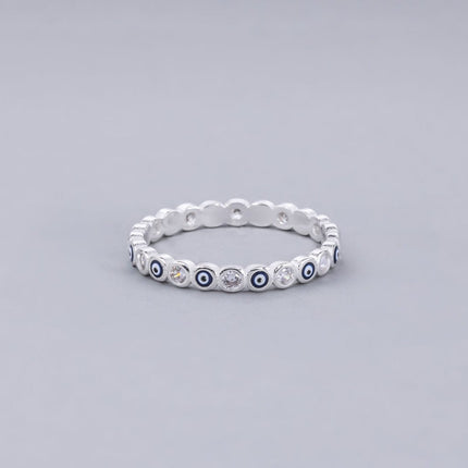 #AD118 - Anillo Churumbela De Ojo Turco Con Zirconia Plata - B08/1.8
