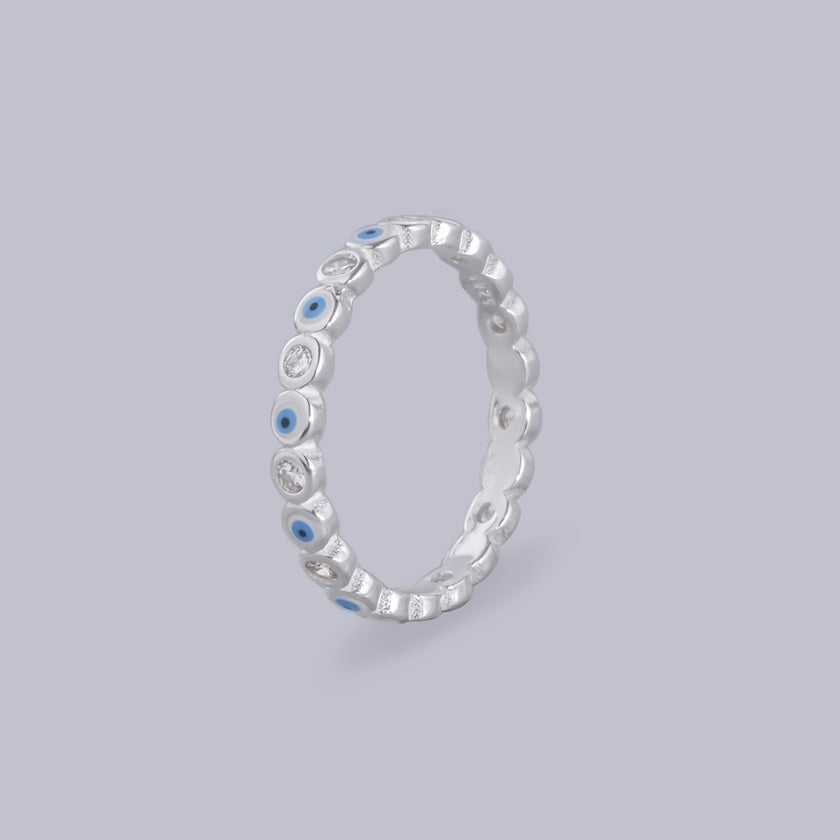#AD118 - Anillo Churumbela De Ojo Turco Con Zirconia Plata - B08/1.8