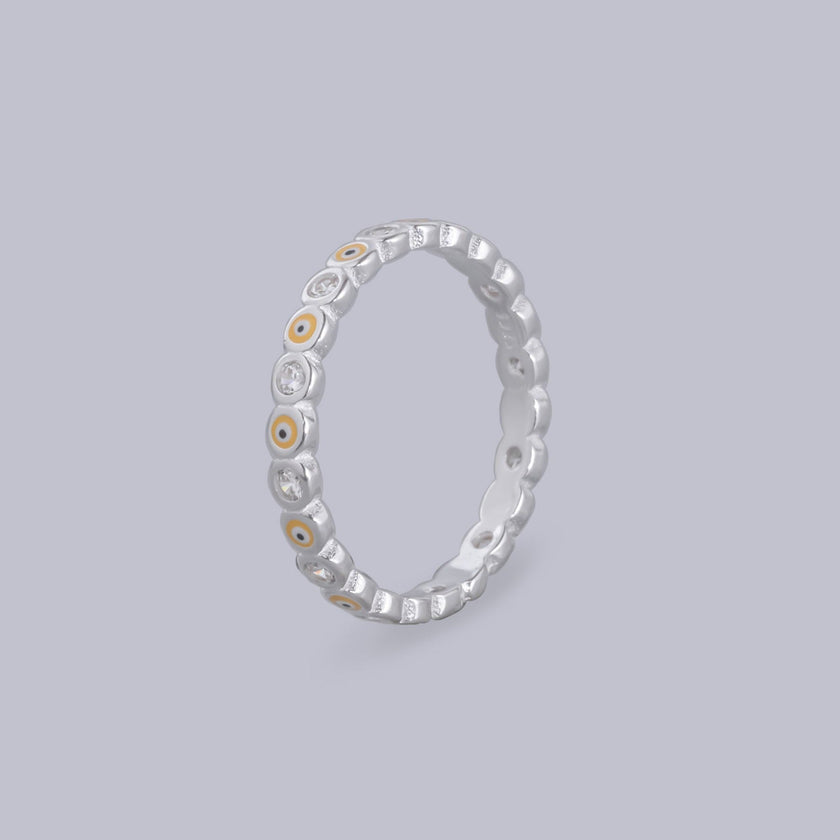 #AD118 - Anillo Churumbela De Ojo Turco Con Zirconia Plata - B08/1.8