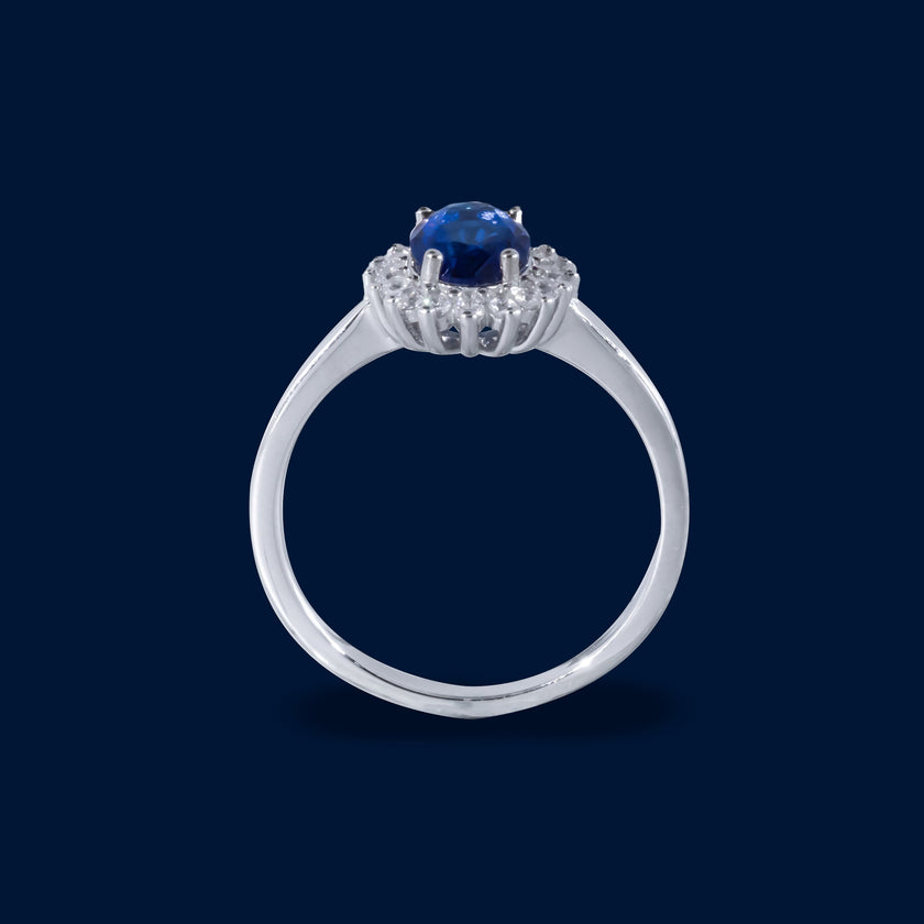 #AD223 - Anillo Solitario Piedra Zirconia Oval Baño De Rodio Plata - C46/3.1