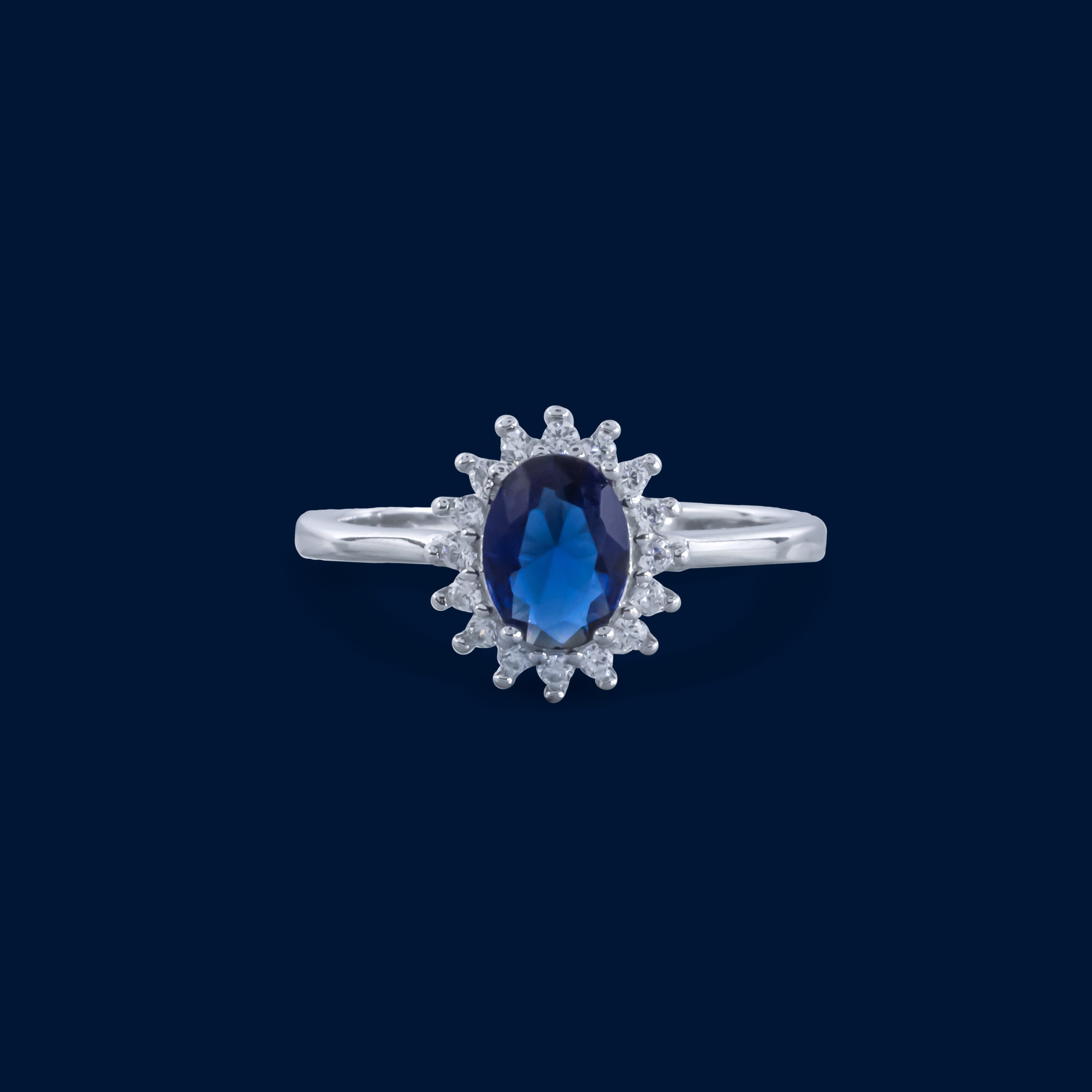 #AD223 - Anillo Solitario Piedra Zirconia Oval Baño De Rodio Plata - C46/3.1