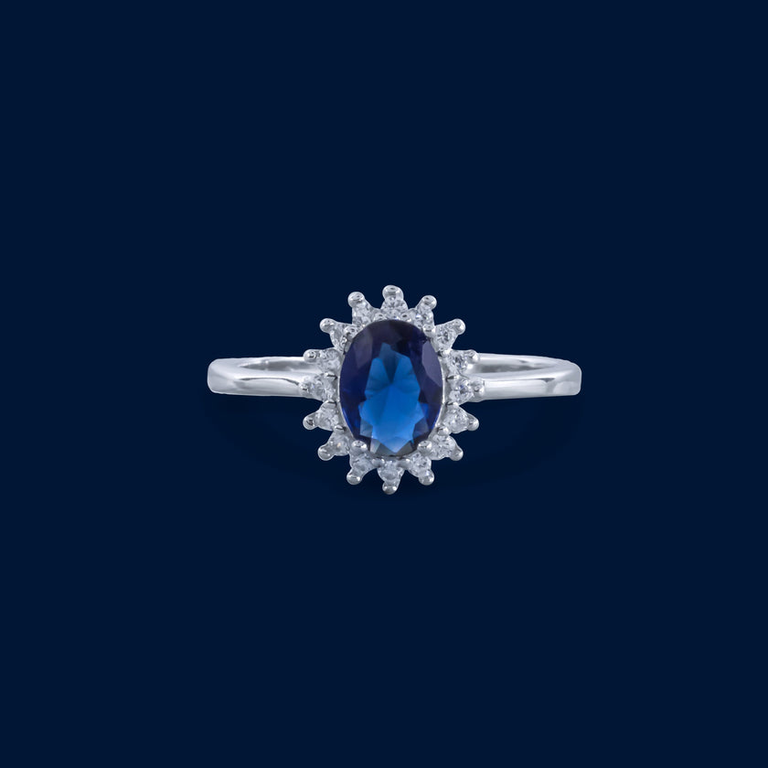 #AD223 - Anillo Solitario Piedra Zirconia Oval Baño De Rodio Plata - C46/3.1
