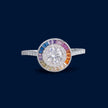 #AD235 - Anillo Multicolor Piedra Zirconia Circular Plata - IP3.3
