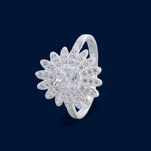 #AD276 - Anillo Flor Con Zirconia Plata - F3.2