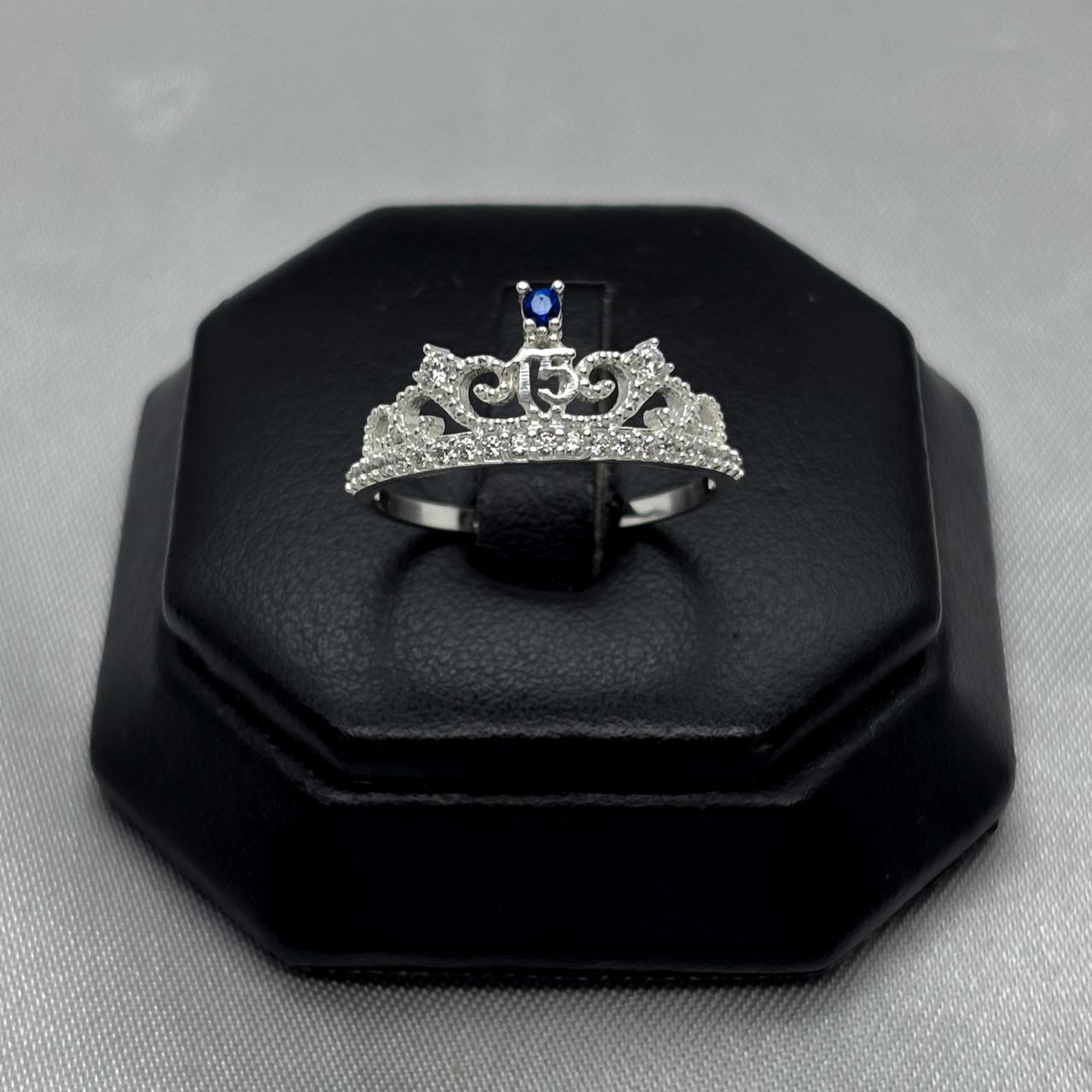 #AD300 - Anillo Corona De 15 años/XV's Con Piedra Zirconia Plata - A13/1.8