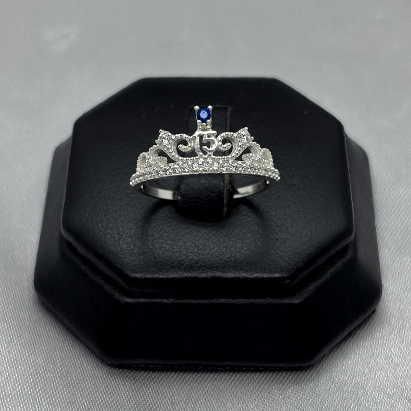 #AD300 - Anillo Corona De 15 años/XV's Con Piedra Zirconia Plata - A13/1.8