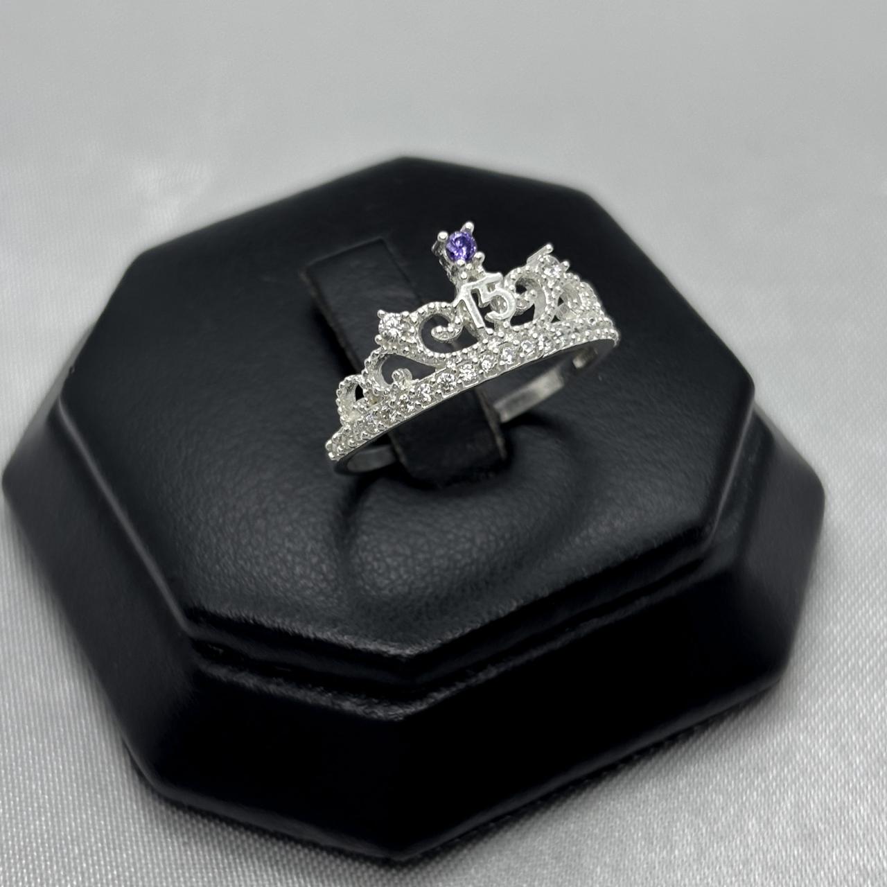 #AD300 - Anillo Corona De 15 años/XV's Con Piedra Zirconia Plata - A13/1.8