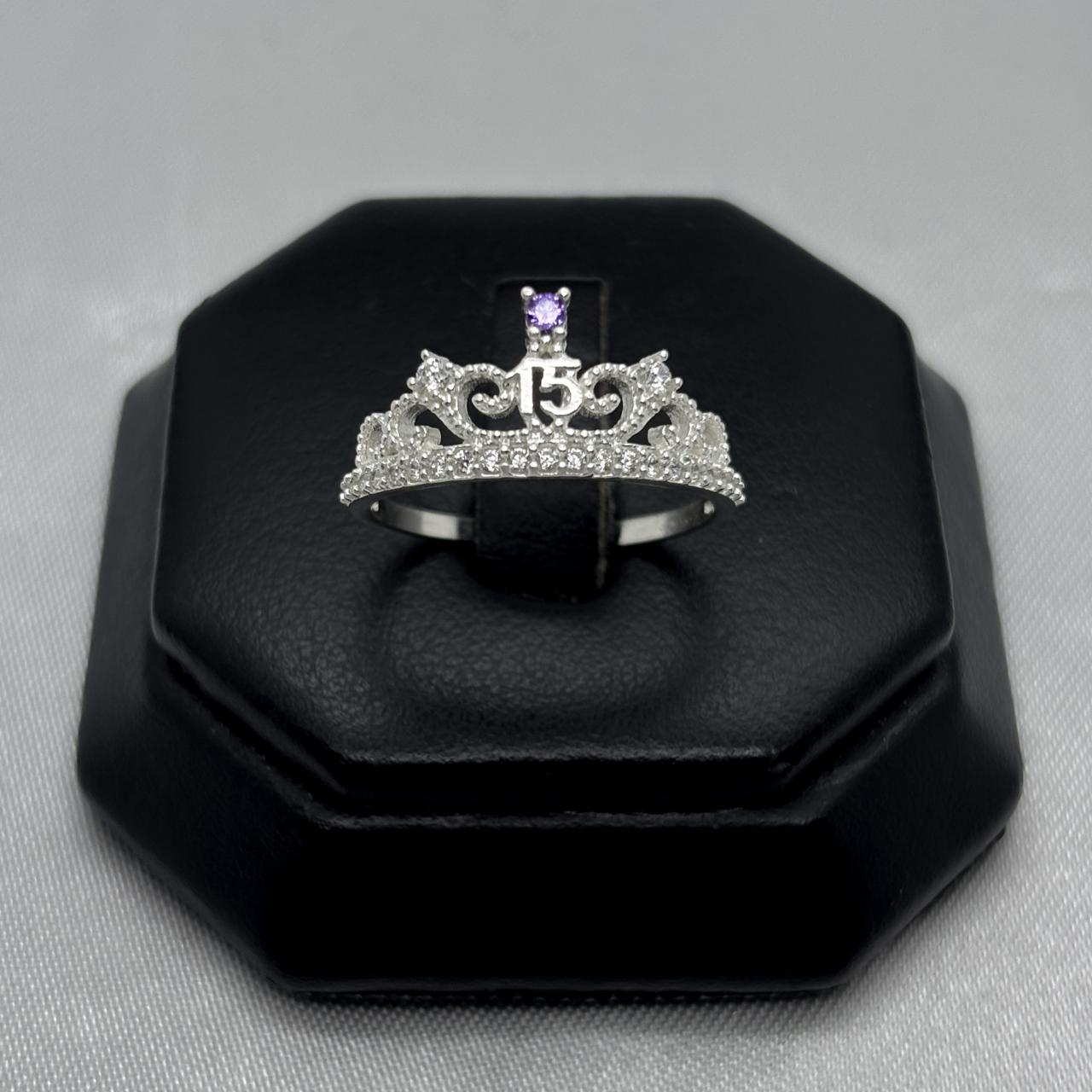 #AD300 - Anillo Corona De 15 años/XV's Con Piedra Zirconia Plata - A13/1.8