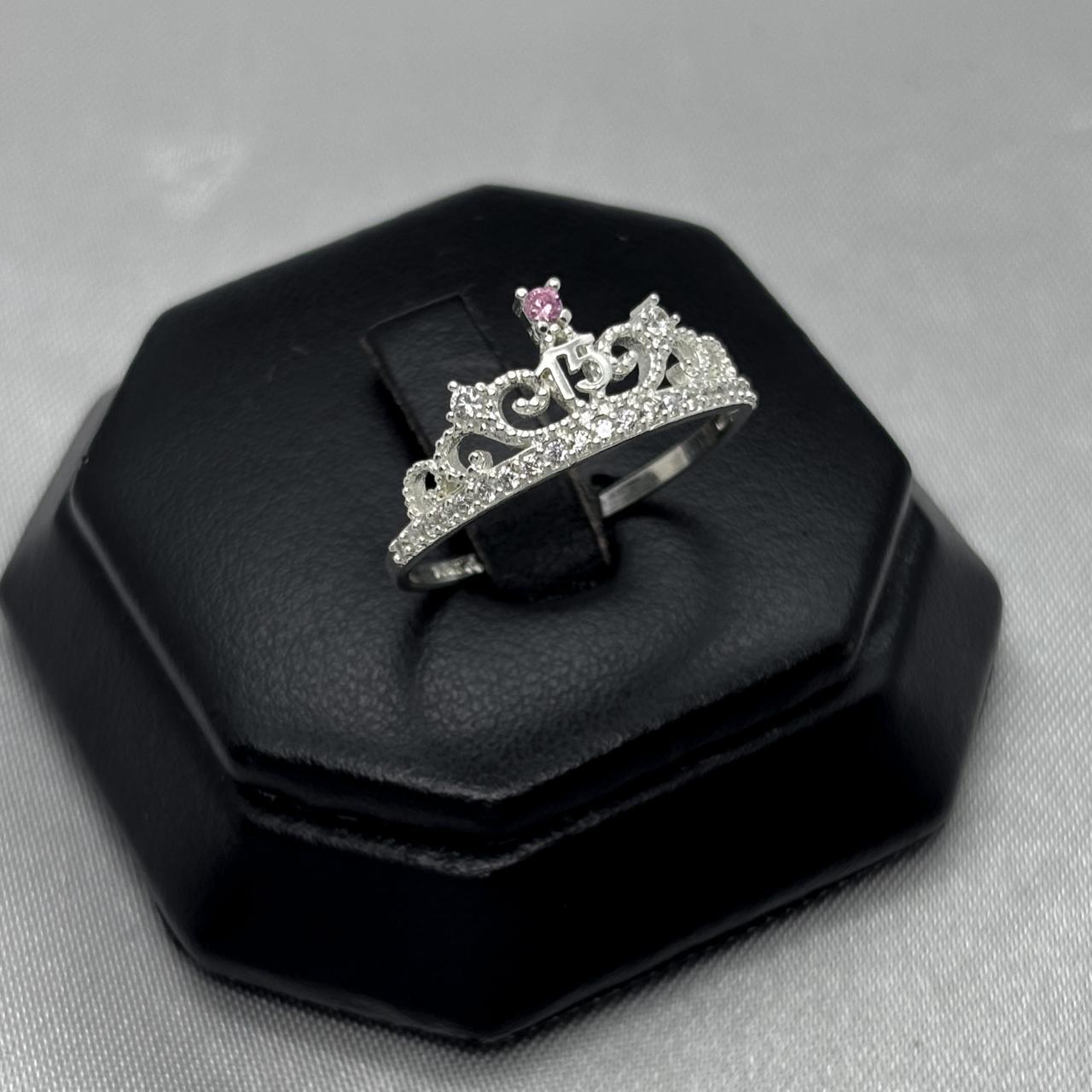 #AD300 - Anillo Corona De 15 años/XV's Con Piedra Zirconia Plata - A13/1.8