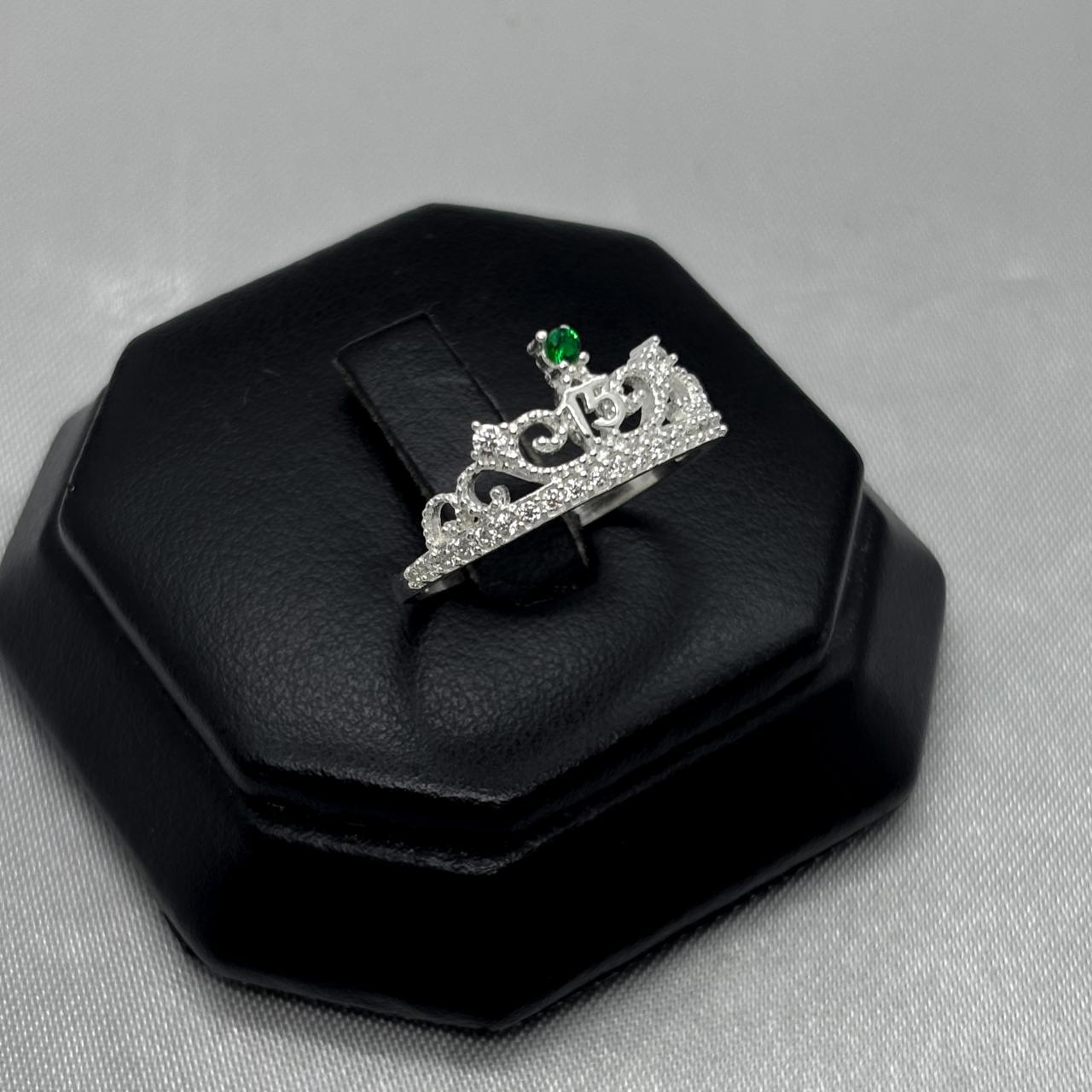 #AD300 - Anillo Corona De 15 años/XV's Con Piedra Zirconia Plata - A13/1.8