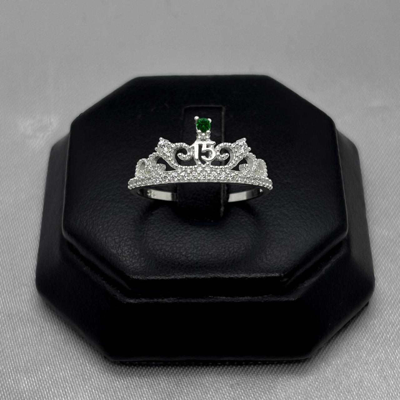 #AD300 - Anillo Corona De 15 años/XV's Con Piedra Zirconia Plata - A13/1.8