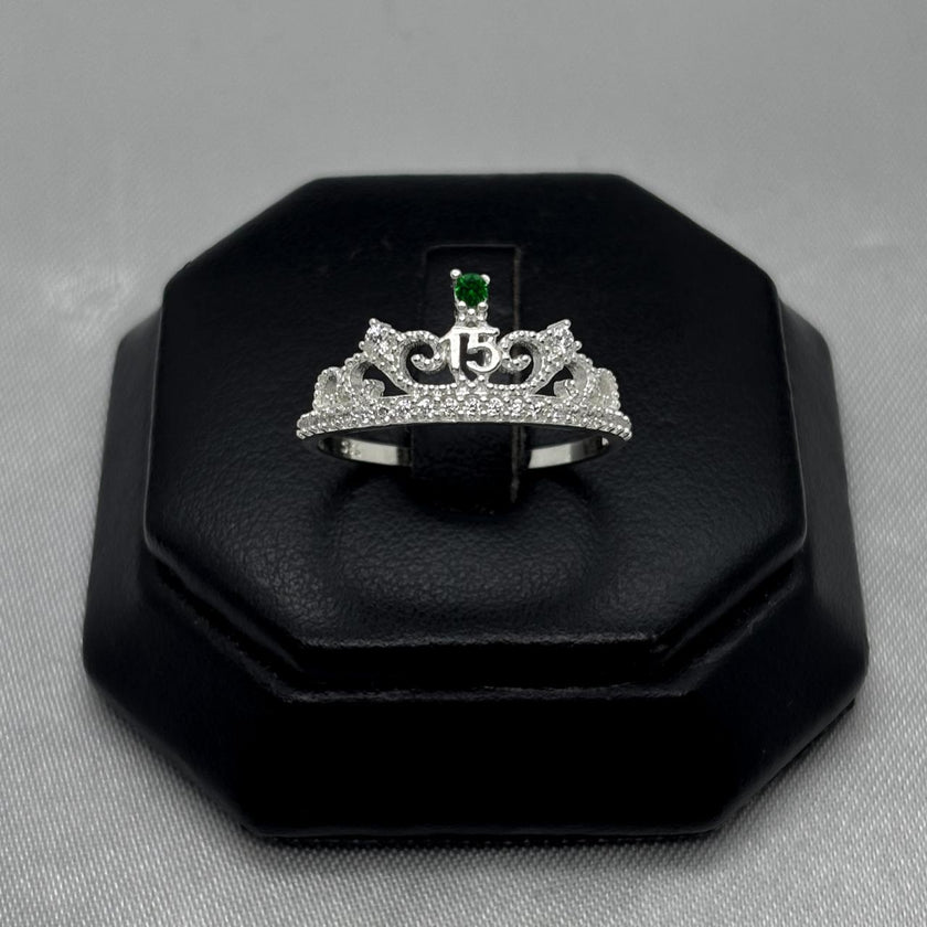 #AD300 - Anillo Corona De 15 años/XV's Con Piedra Zirconia Plata - A13/1.8