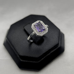 #AD358 - Anillo Solitario Piedra Zirconia Cuadrada Central Plata - B10/2.0