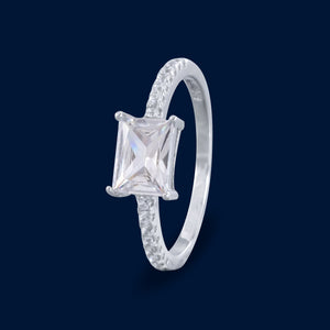 #AD378 - Anillo Solitario Piedra Zirconia Cuadrada Baño Rodio Plata - IP2.6