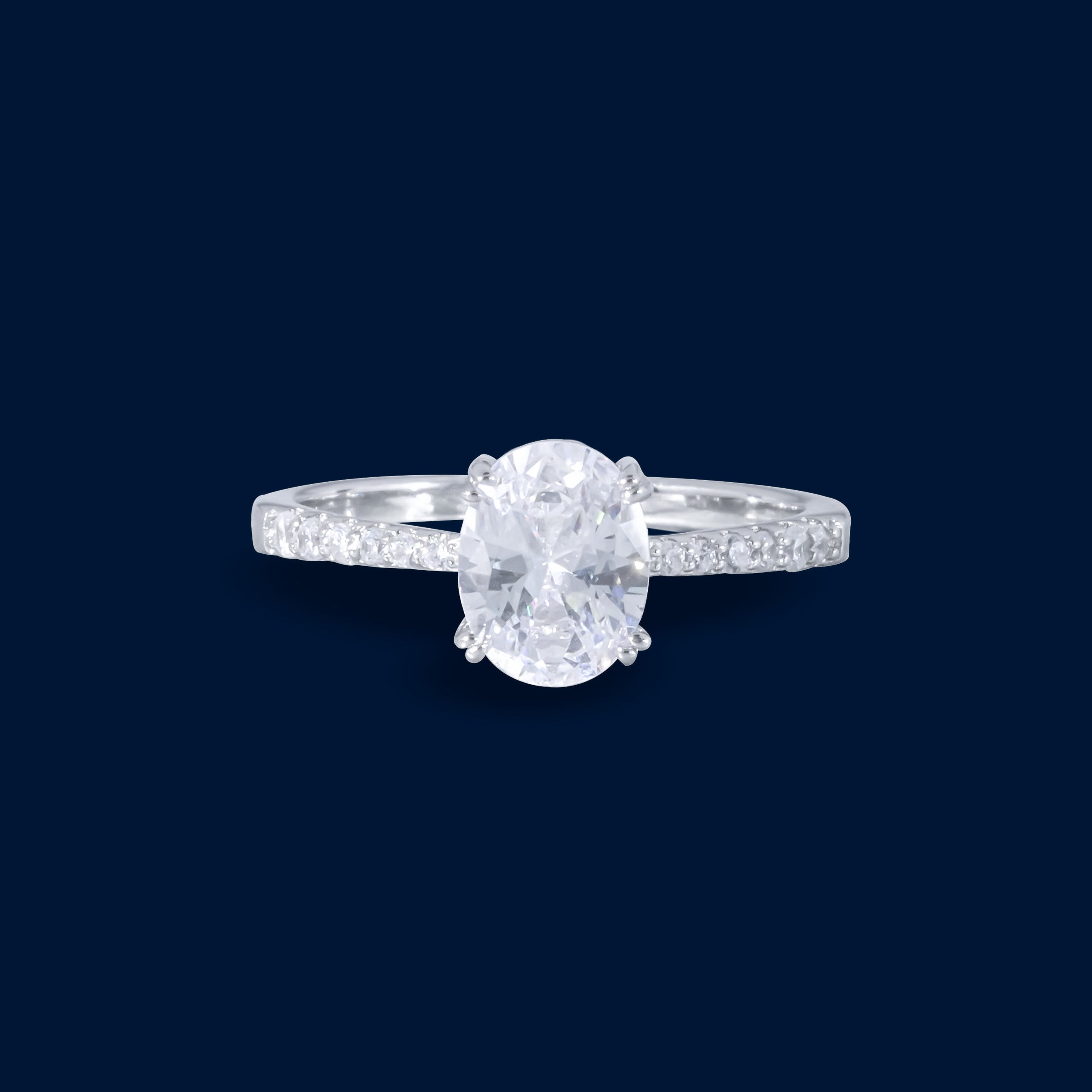 #AD388 - Anillo Solitario Piedra Zirconia Baño Rodio Plata - IP2.8