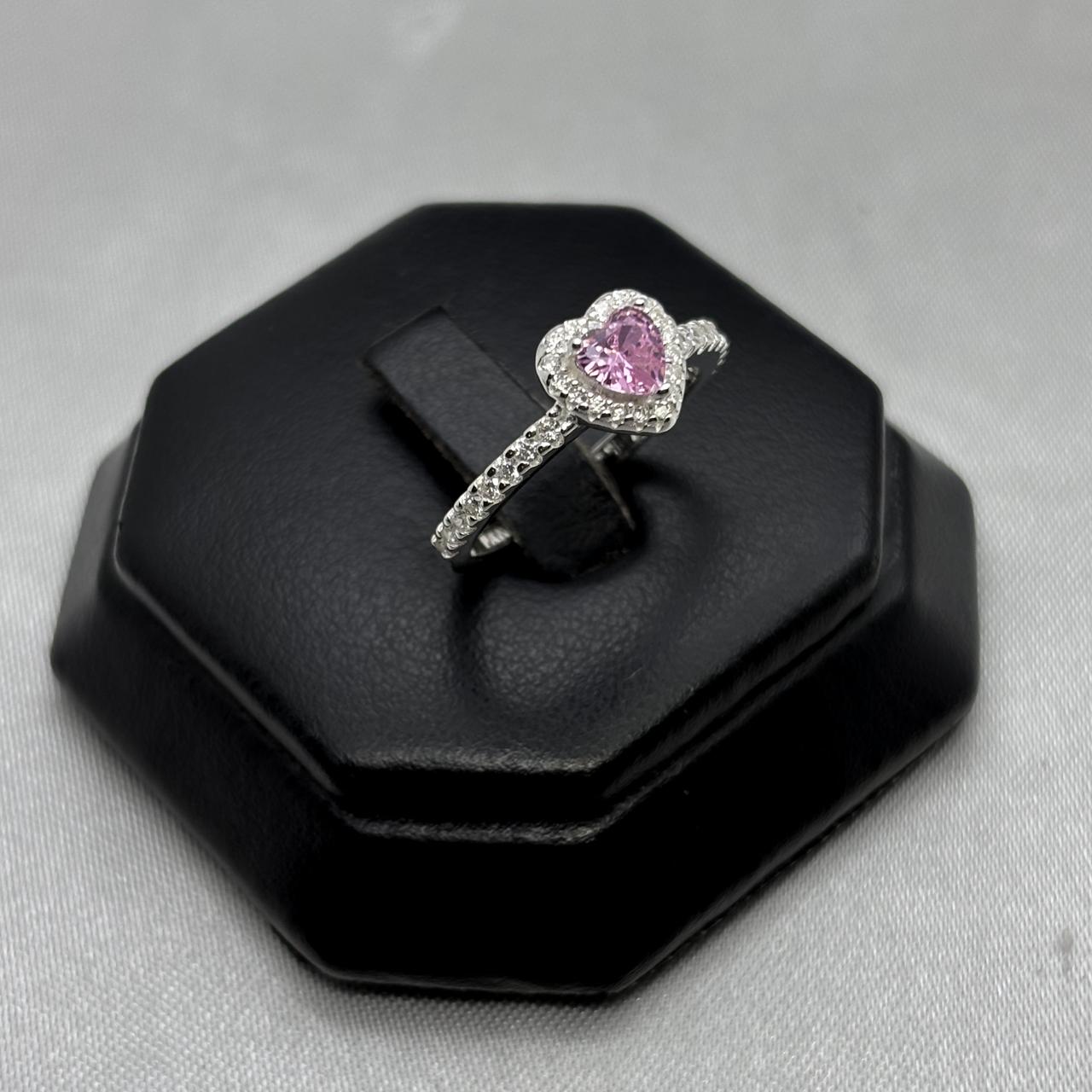 #AD418 - Anillo Solitario Corazón Piedra Zirconia Plata - B12/2.6