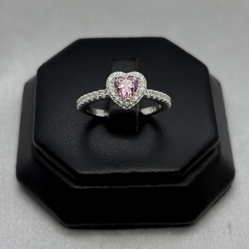 #AD418 - Anillo Solitario Corazón Piedra Zirconia Plata - B12/2.6
