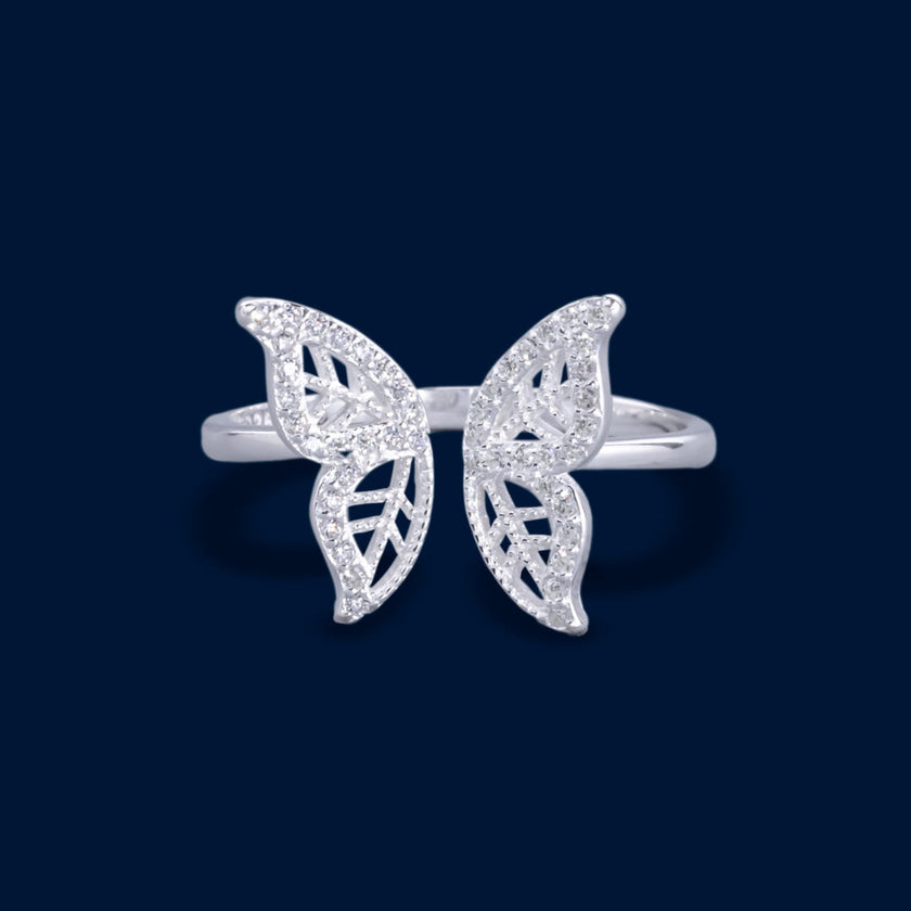 #AD420 - Anillo Ajustable Mariposa Piedra Zirconia Plata - PU2.8