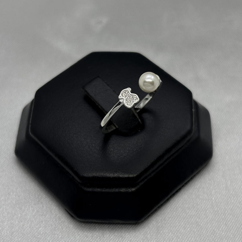 #AD429 - Anillo Ajustable Oso/Osito Tipo Tous Piedra Zirconia Plata - B12/1.6
