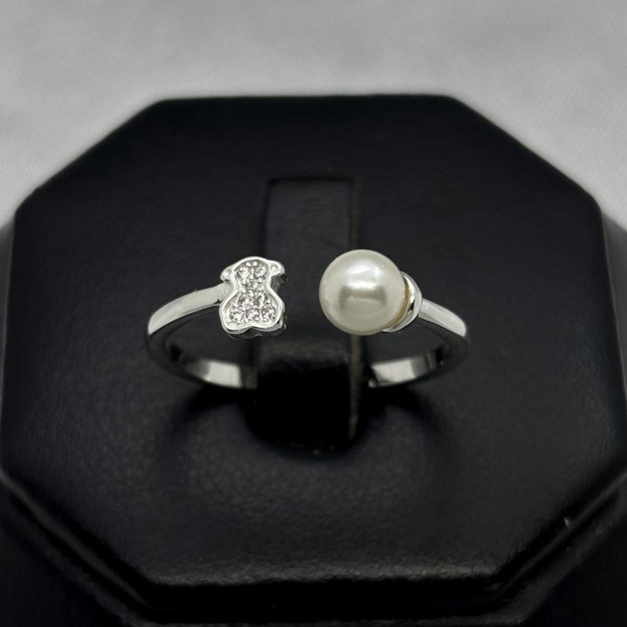 #AD429 - Anillo Ajustable Oso/Osito Tipo Tous Piedra Zirconia Plata - B12/1.6