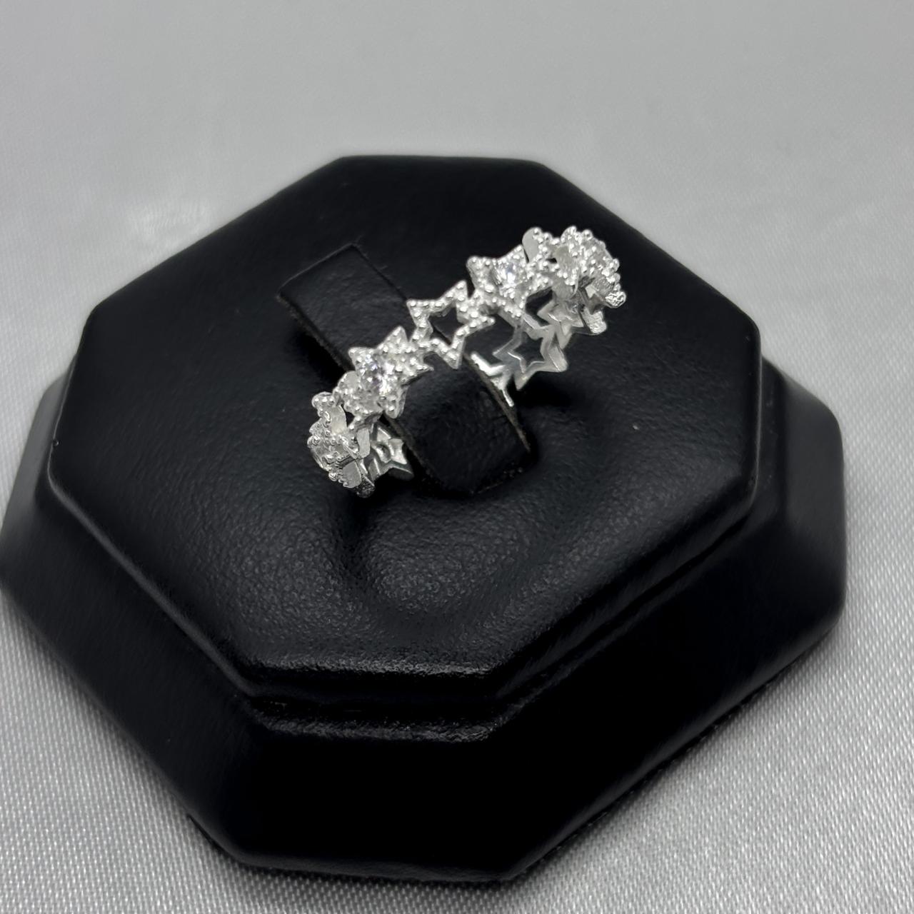 #AD443 - Anillo Estrellas Churumbela Piedra Zirconia Plata - B10/2.1
