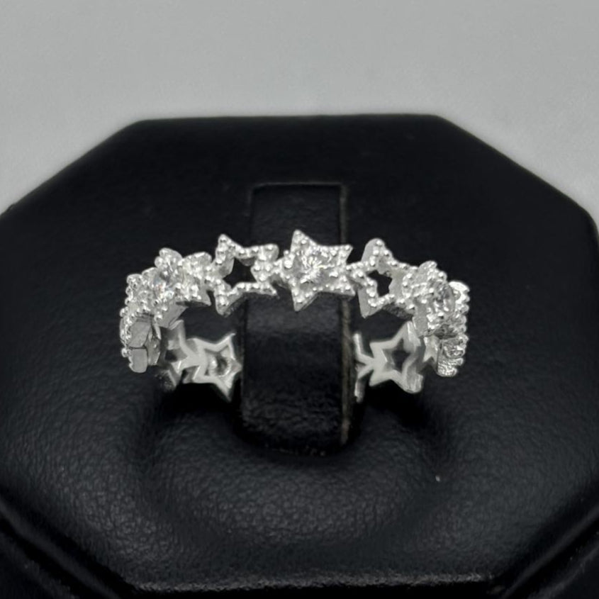 #AD443 - Anillo Estrellas Churumbela Piedra Zirconia Plata - B10/2.1