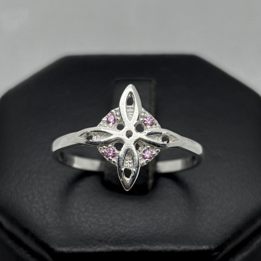 #AD453 - Anillo Nudo De Bruja Piedra Zirconia Plata - A10/1.7