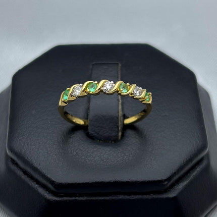 #ADX10104 - Anillo Media Churumbela Con Diamante Natural Y Esmeraldas Oro 10K - LX275/