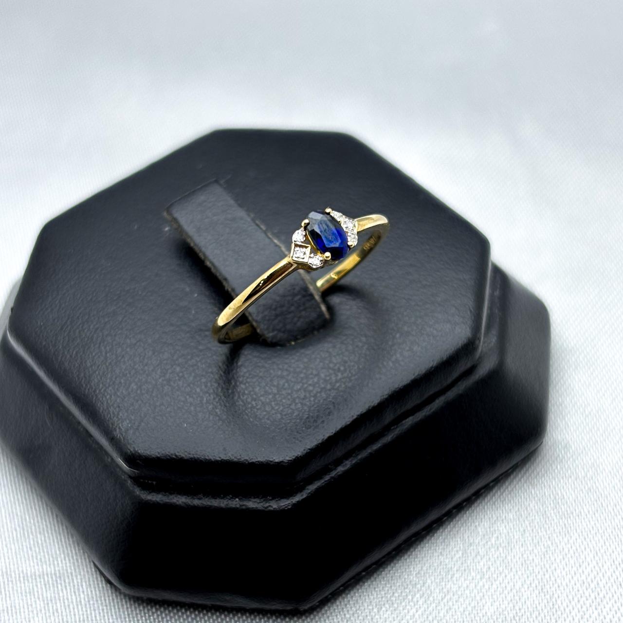 #ADX14102 - Anillo Con Diamante Natural Y Zafiro Oval Oro 14K - TX275/