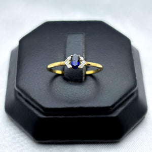 #ADX14102 - Anillo Con Diamante Natural Y Zafiro Oval Oro 14K - TX275/