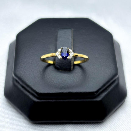 #ADX14102 - Anillo Con Diamante Natural Y Zafiro Oval Oro 14K - TX275/